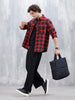 Wrogn Men's Drop-Shoulder Checked Oversized Casual Shirt | Red