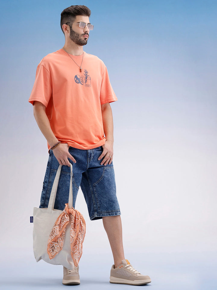 Oversized Fit Front Printed T-Shirt | Peach