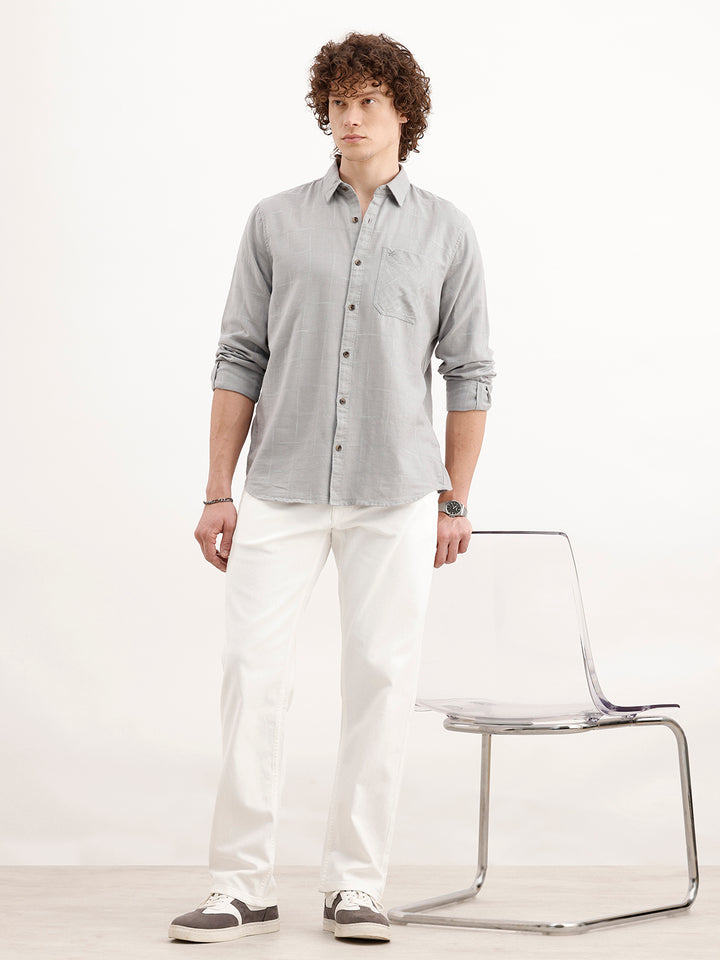 Slim Fit Checkered Shirt  | Grey