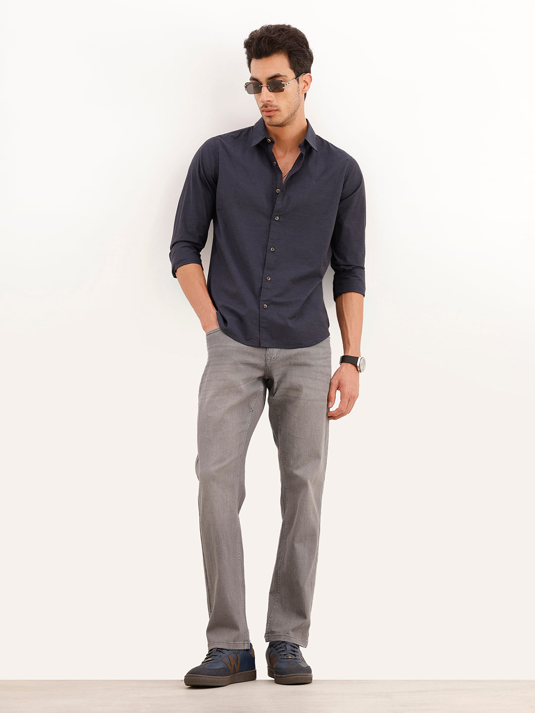 Melange Regular Fit Full Sleeve Shirt | Black