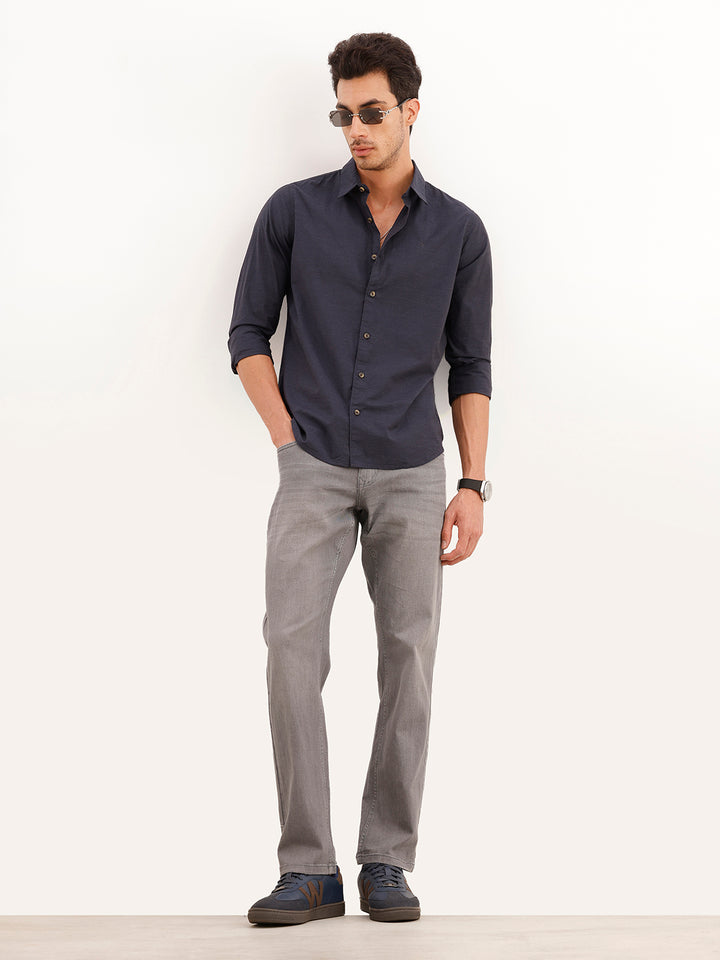 Melange Regular Fit Full Sleeve Shirt | Black