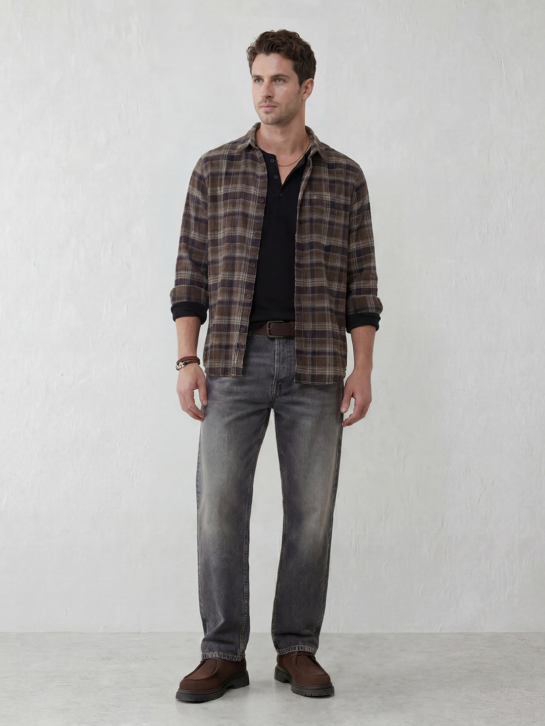 Classic Regular Fit Checkered Shirt | Brown