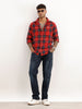 Slim Embroidery Detail Checkered Shirt | Red