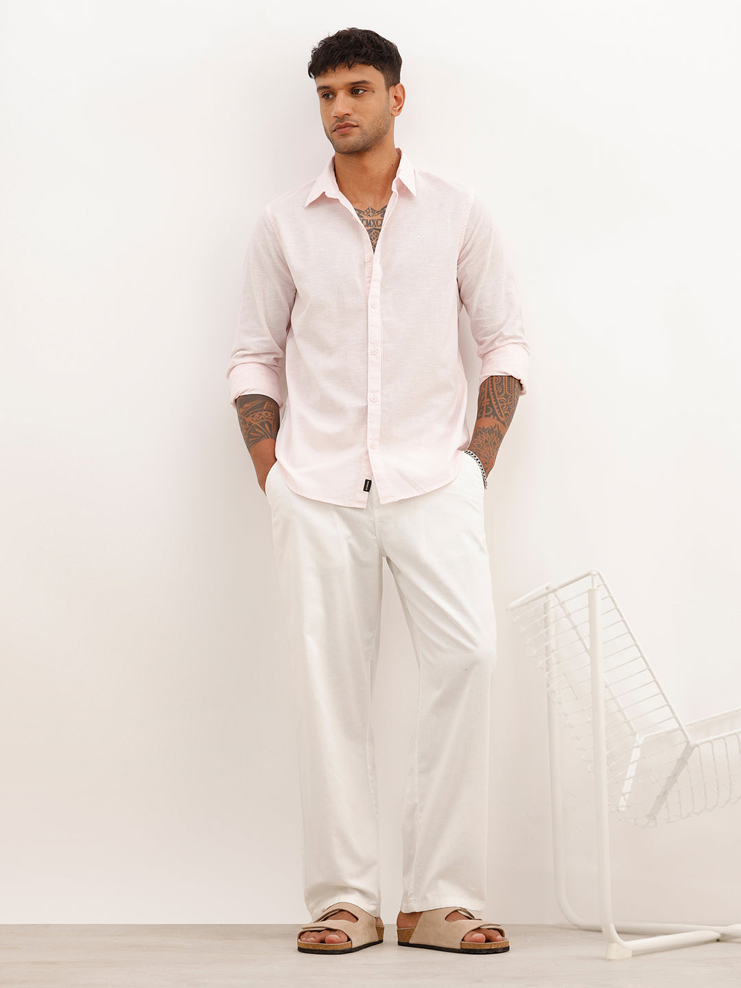 Solid Slim Fit Full Sleeve Shirt | Pink