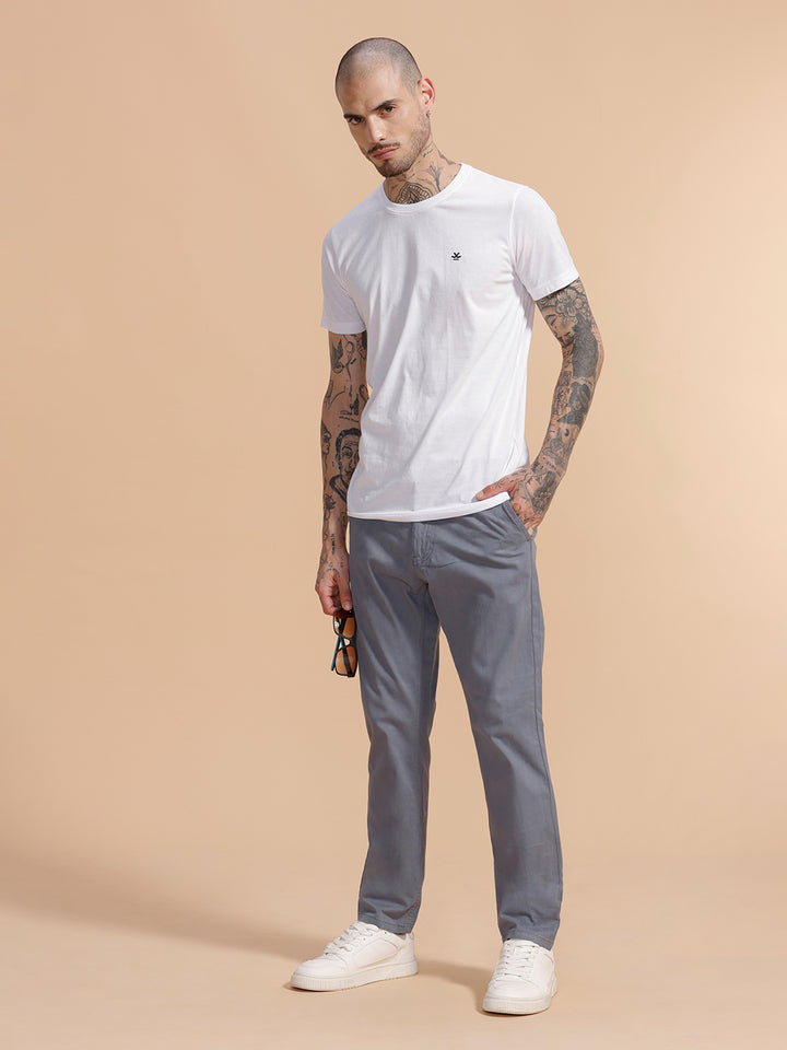 Cotton Blend Chino Trouser | Grey