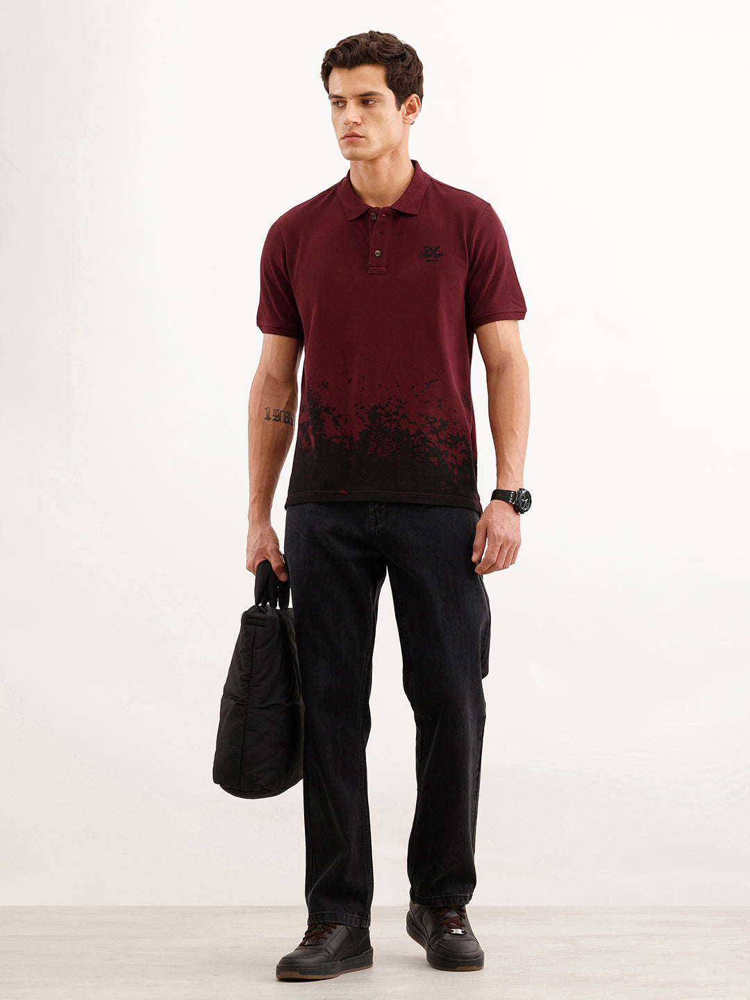 Slim Fit Placement Printed Polo T-Shirt  | Red