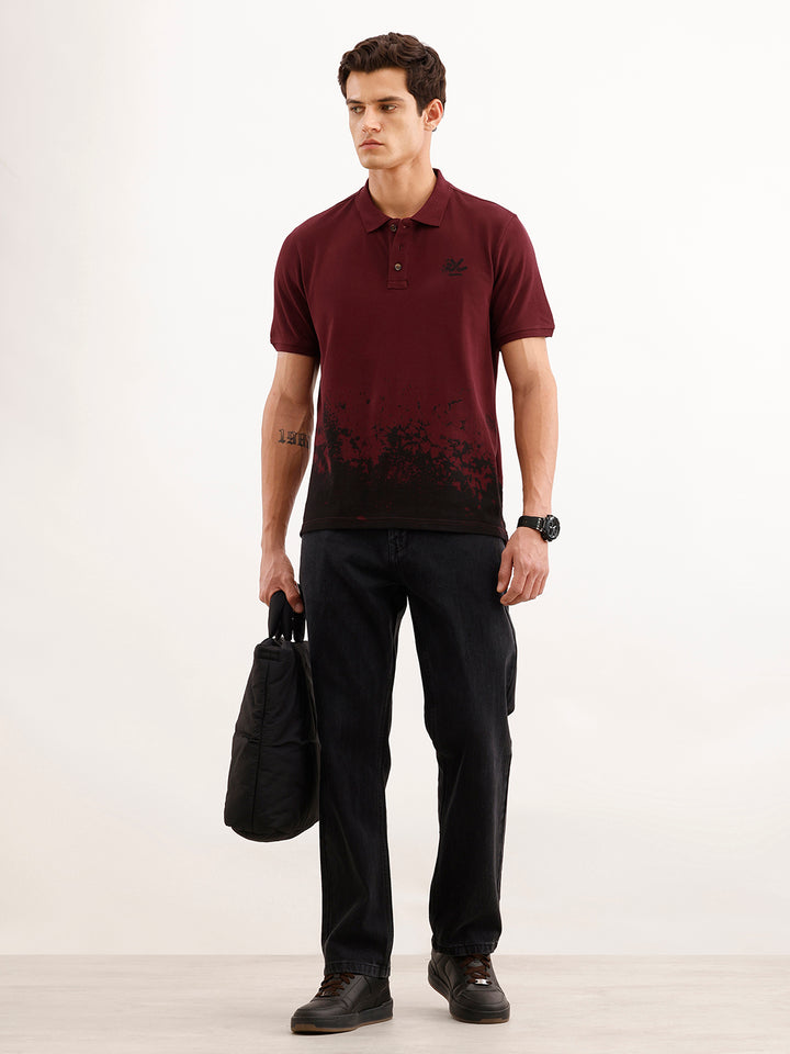Slim Fit Placement Printed Polo T-Shirt  | Red