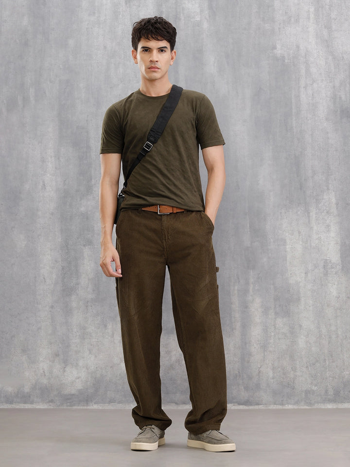 Geometric Jacquard Slim Fit Cotton Blend T-Shirt  |  Olive