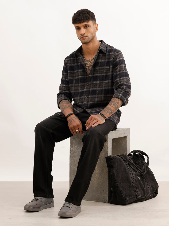 Checkered Slim Fit Full Sleeve Shirt | Black