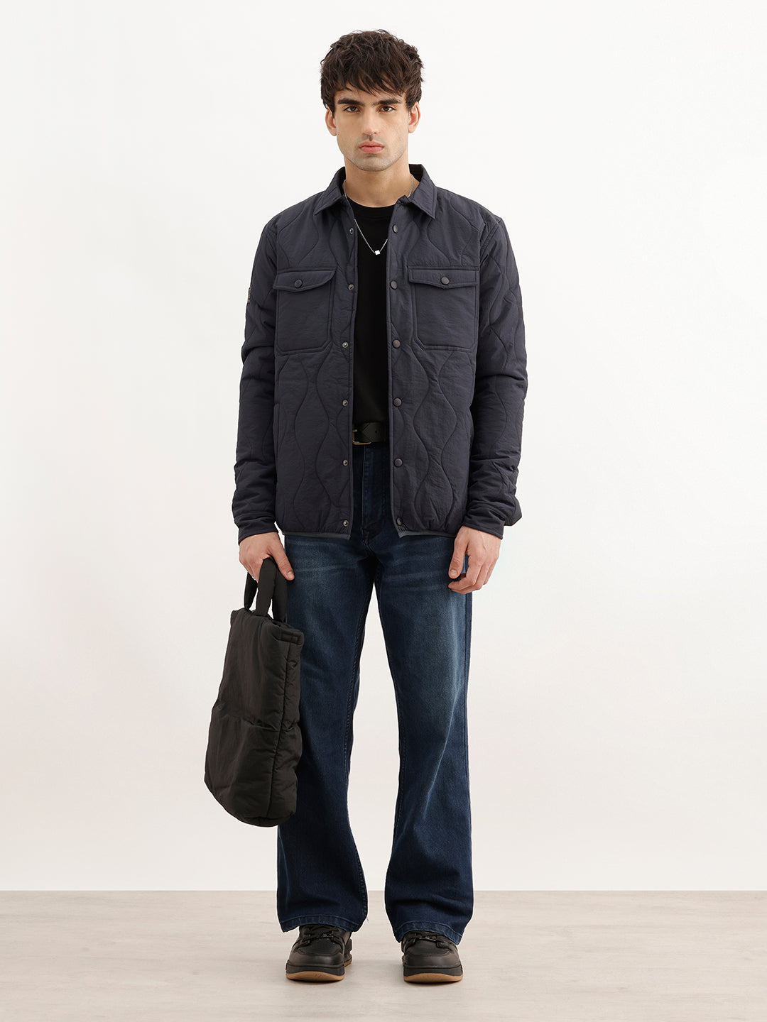 Solid Regular Fit Fuffer Jacket | Navy Blue | WJK02FSRE1028W