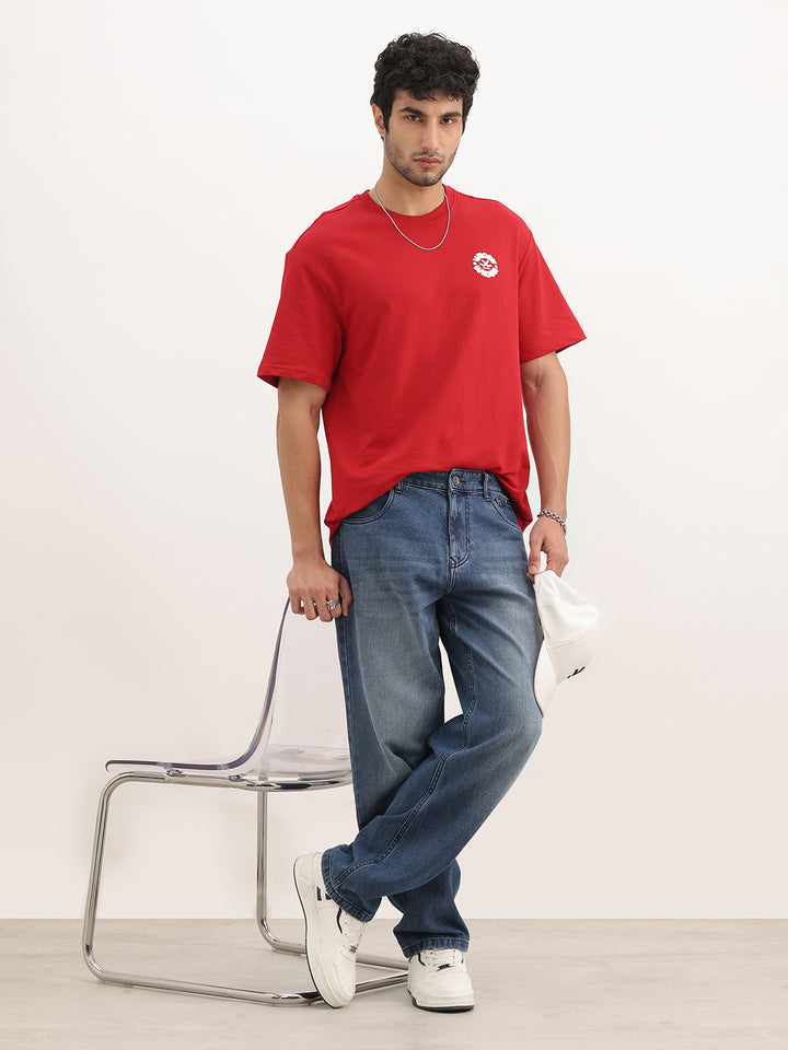 Classic Oversized Puff Printed T-Shirt | Red