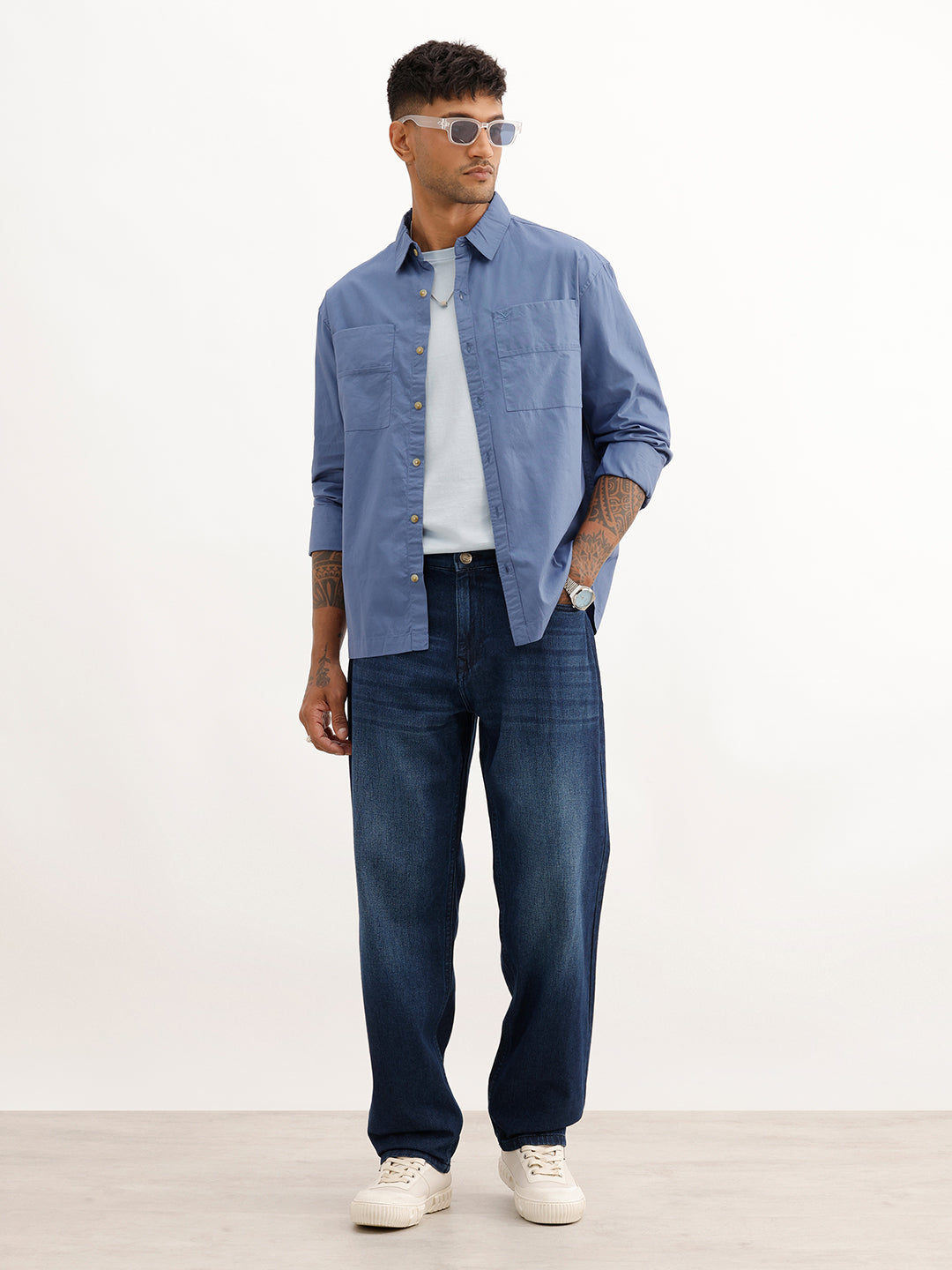 Solid Comfort Fit Double Pocket Shirt | Blue