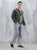 Wrogn Men's Casual Hooded Denim Jacket | Olive
