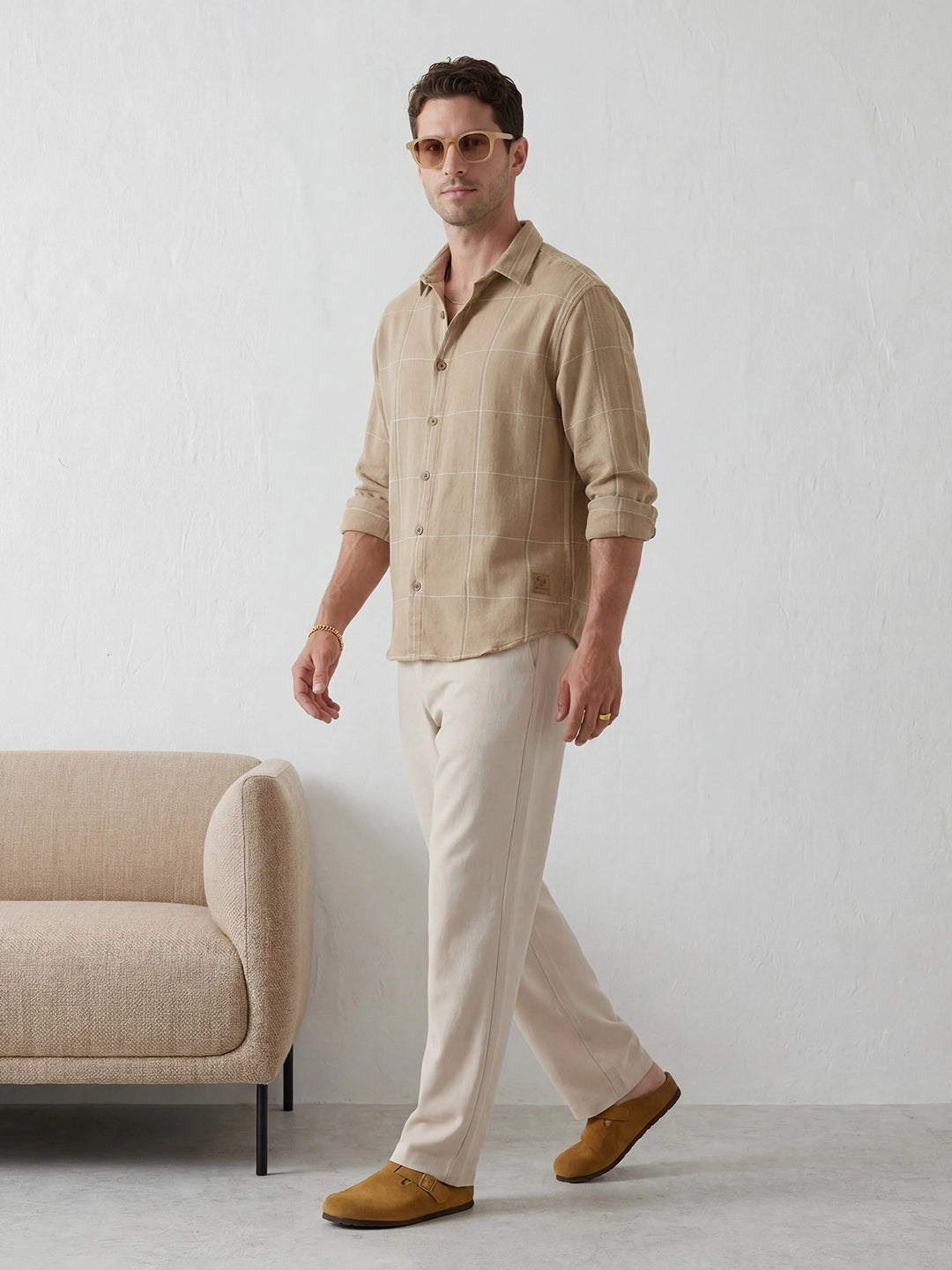 Comfort Fit Checkered Shirt | Khaki
