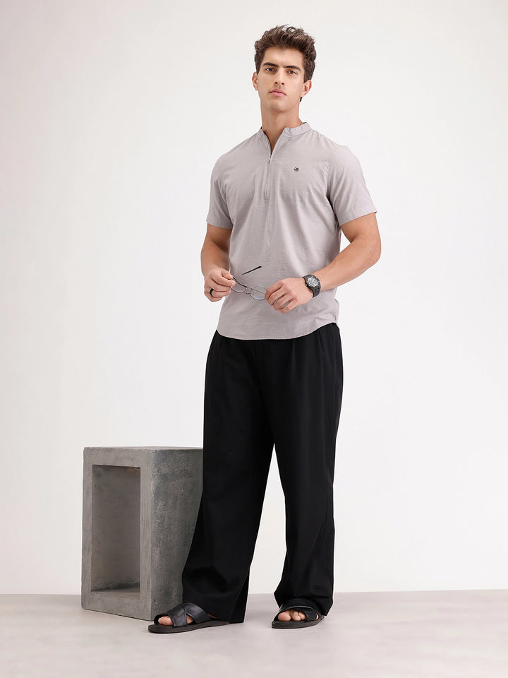 Classic Regular Fit Mandrin Collar Shirt | Grey