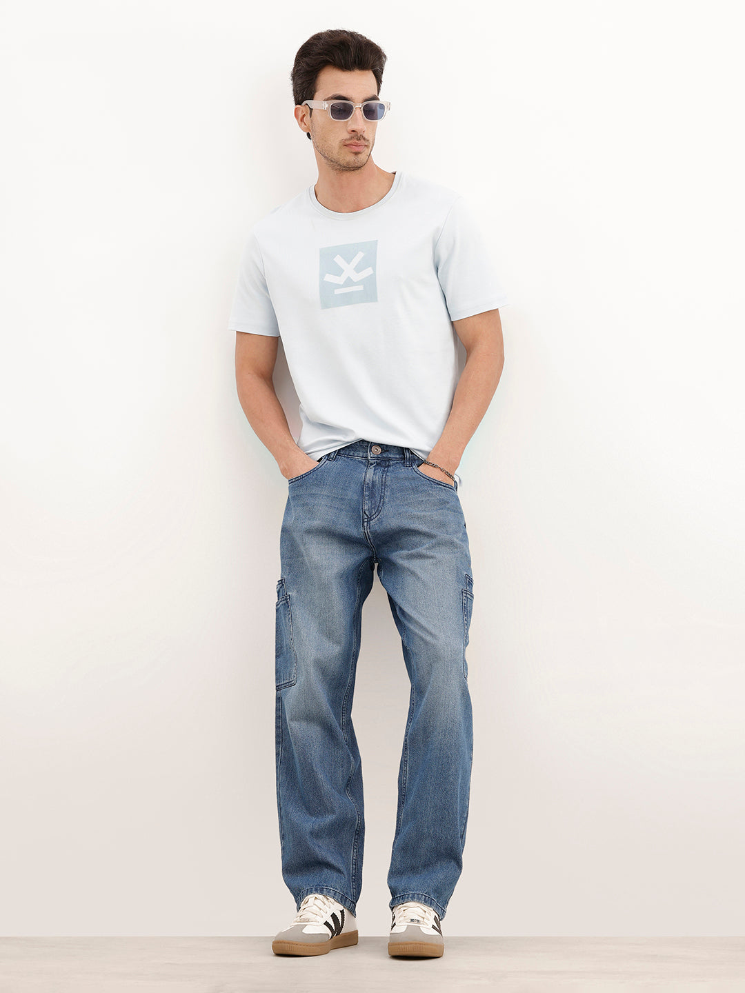 Classic Loose Fit Denim Cargos | Light Blue