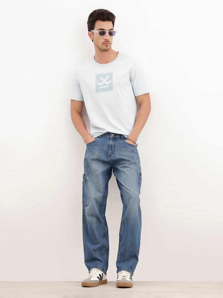 Classic Loose Fit Denim Cargos | Light Blue