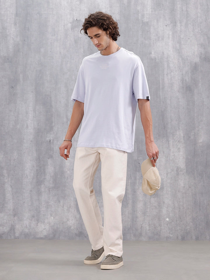 Men’s Embroidered Oversized Casual Tee | Light Purple