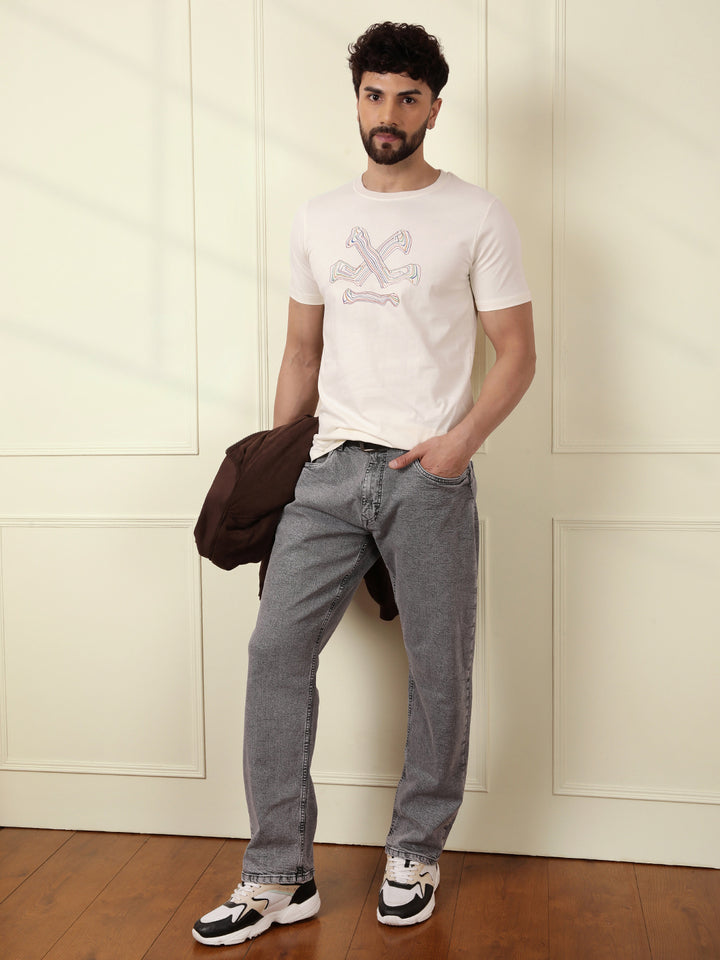 Fluid Printed Slim Fit T-Shirt | Off White