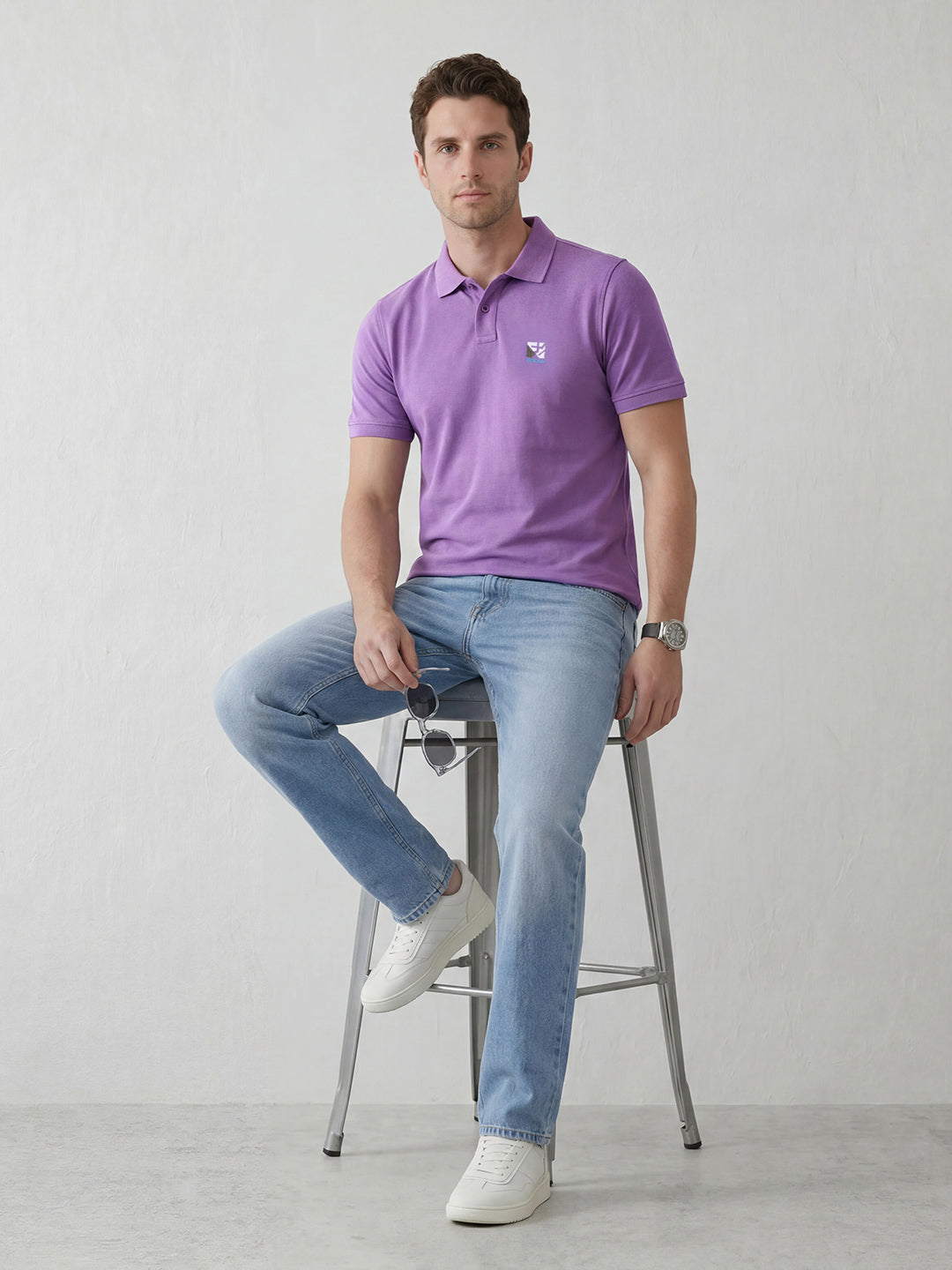 Elevated polo tee with Embroidered Detail I Lavender