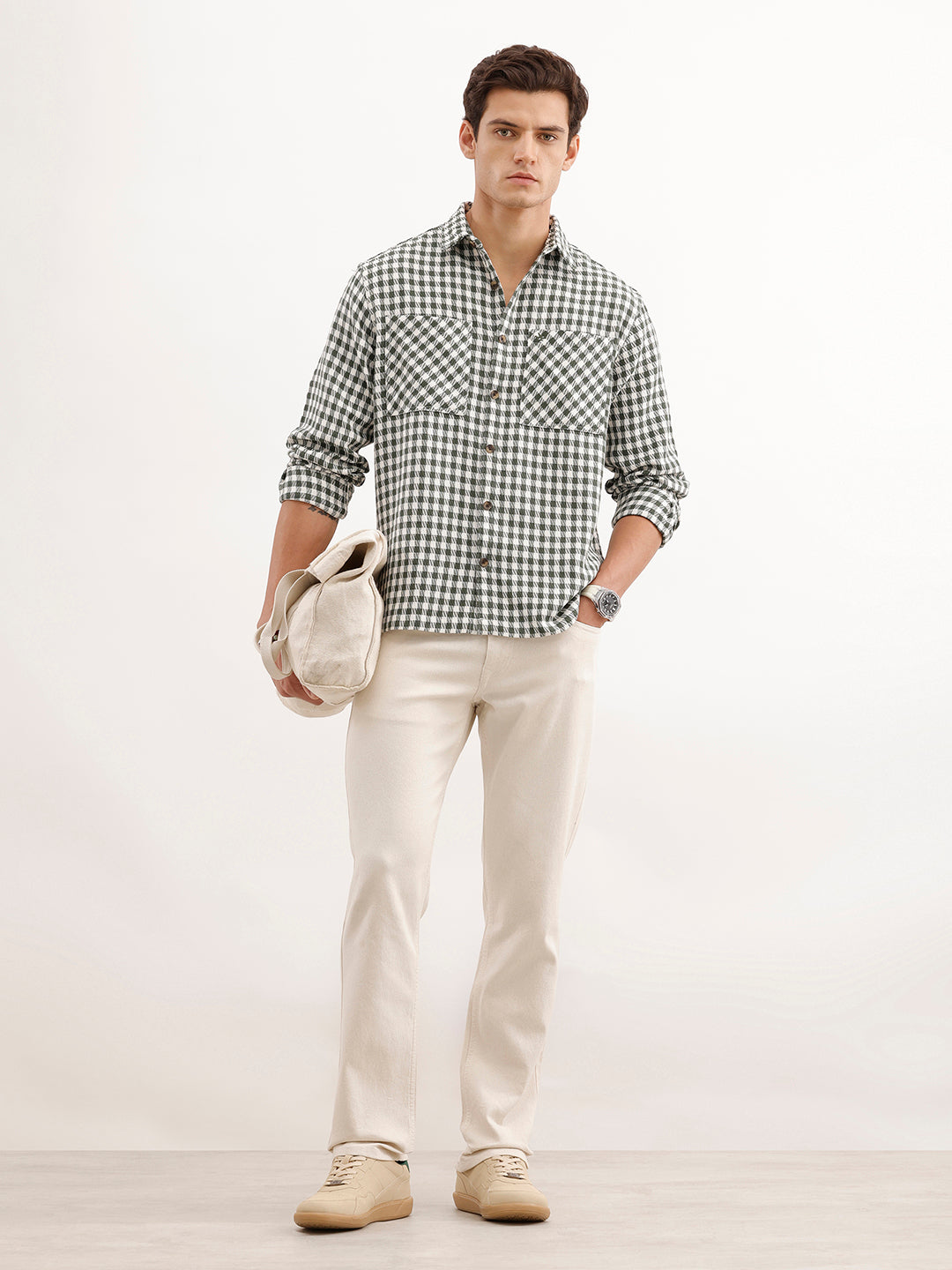 Comfort Fit Checkered Double Pocket Shirt  | Olive