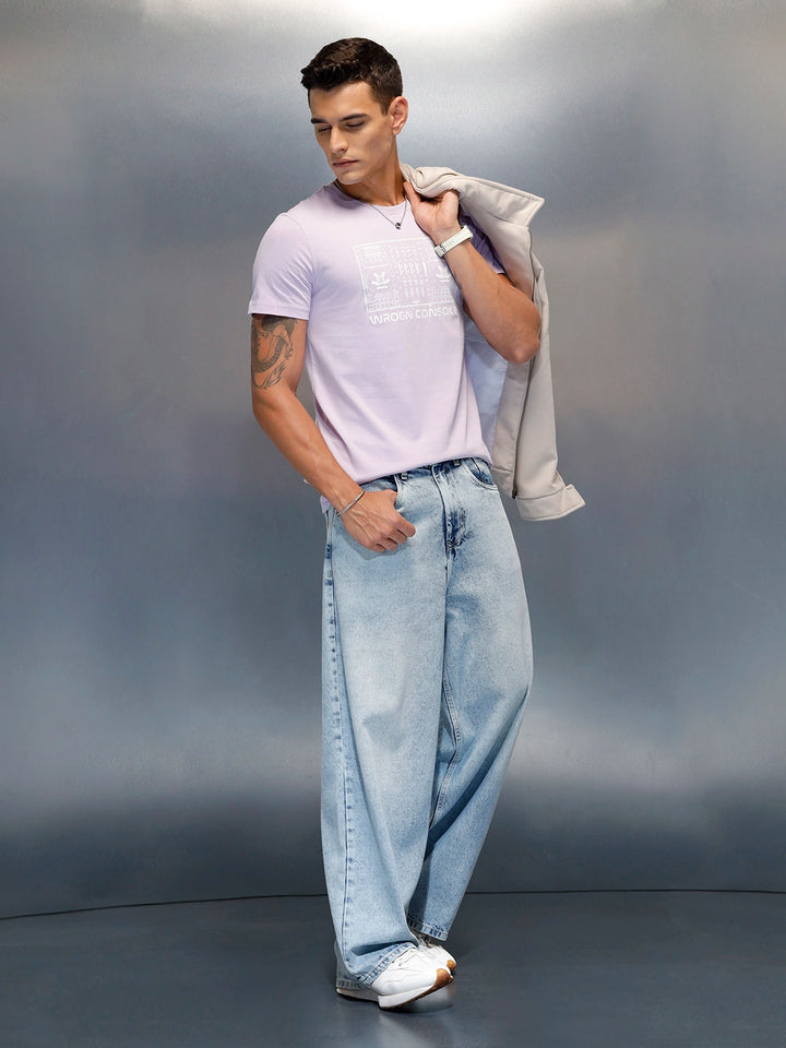 Men's Graphic Printed Slim Fit Casual T-Shirt | Purple