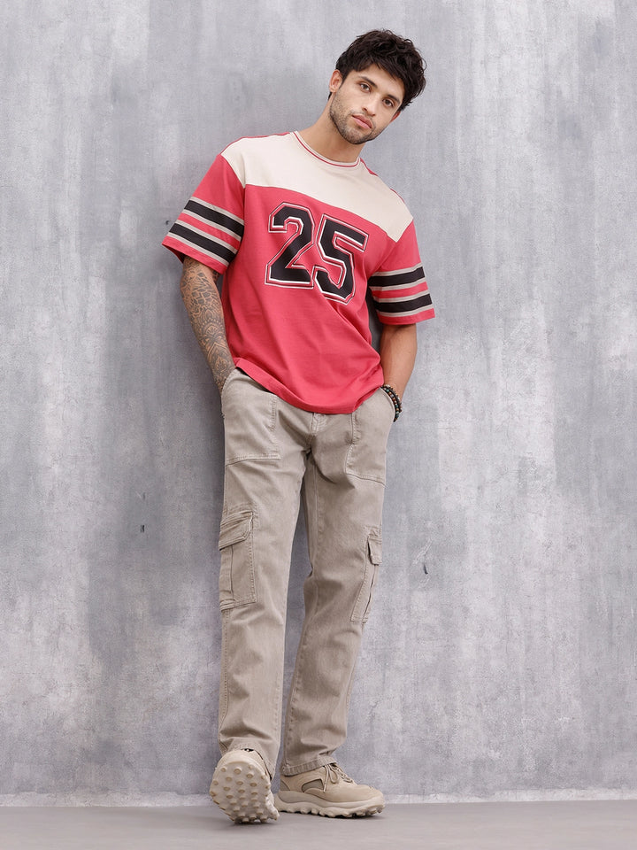 Men’s Colorblock Varsity Graphic Oversized Fit T-Shirt | Red