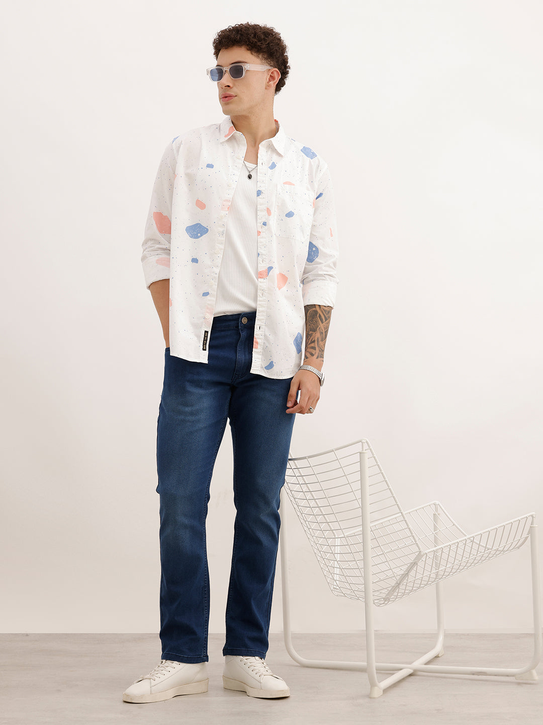 Regular Fit AOP Full Sleeve Shirt | White | WOSH0438M