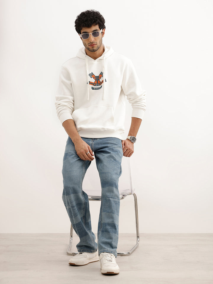 Comfort Fit Placement Printed Hooded Sweatshirt | Off White