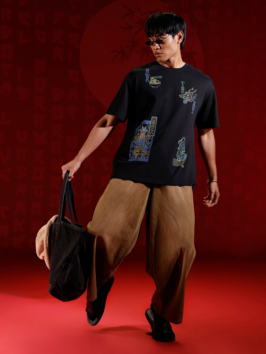 Samurai multi-print oversized T-shirt | Black