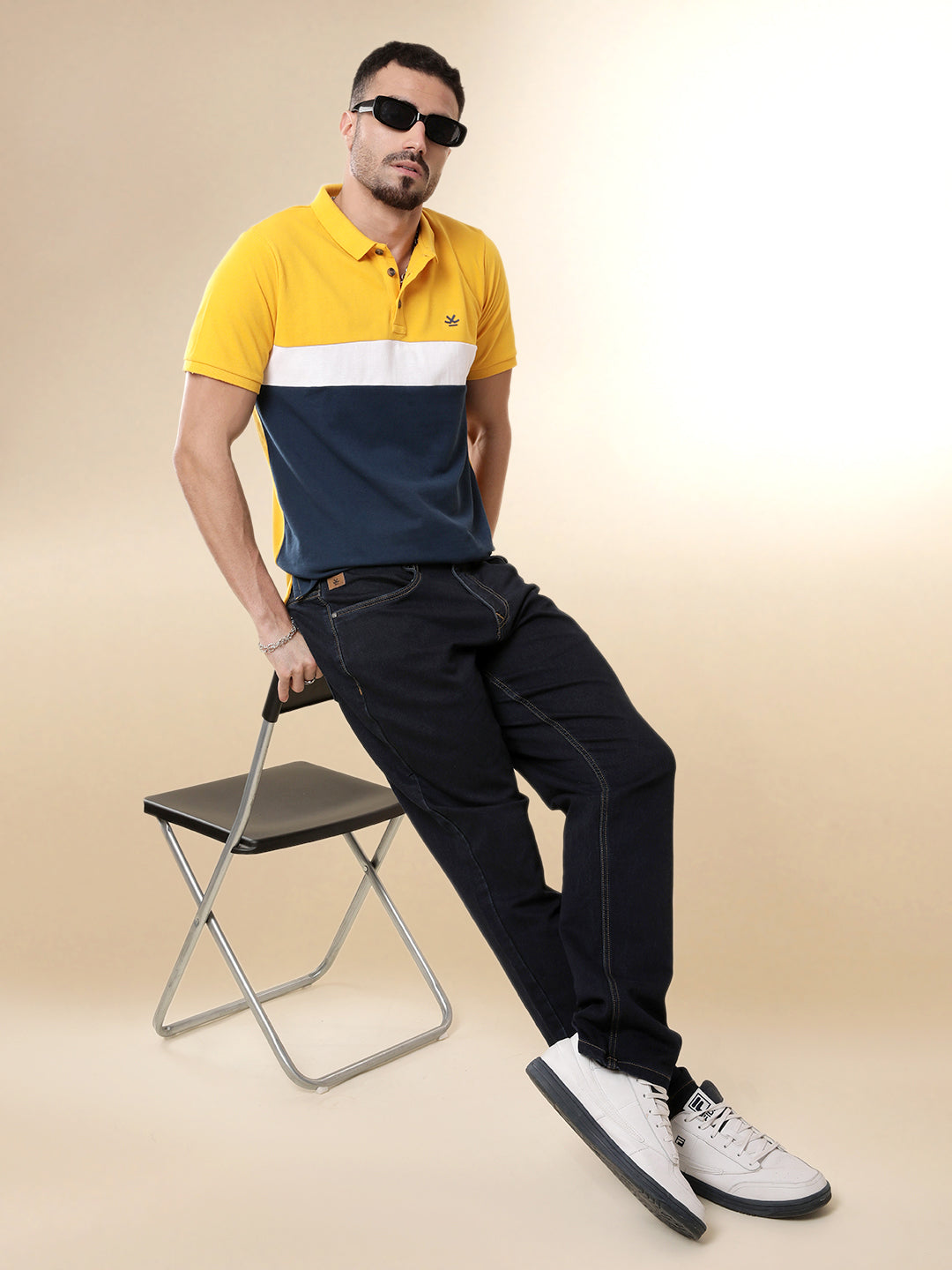 Yellow Split Colour-blocked Polo T-Shirt