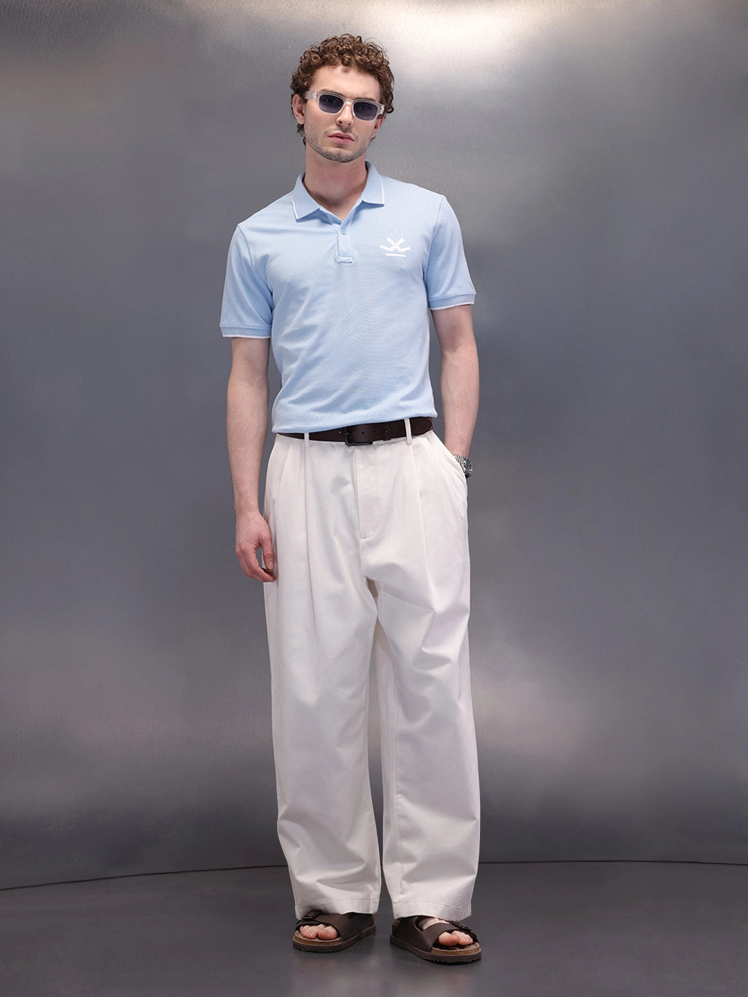 Solid Blue Logo Embroidered Polo T-Shirt