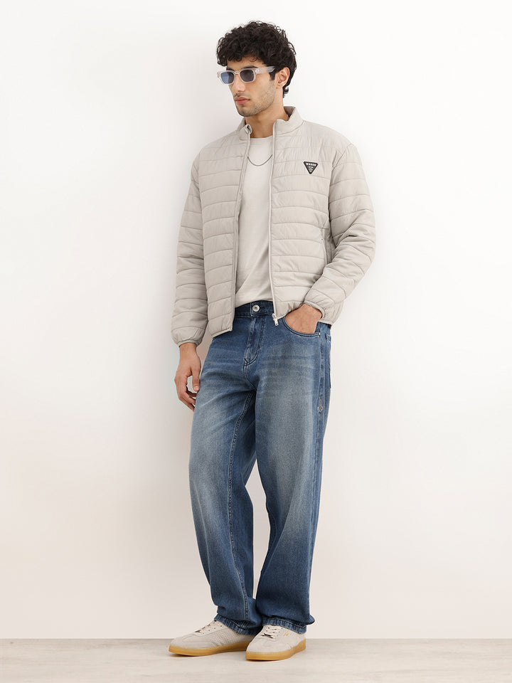 Solid Comfort Fit Puffer Jacket | Grey