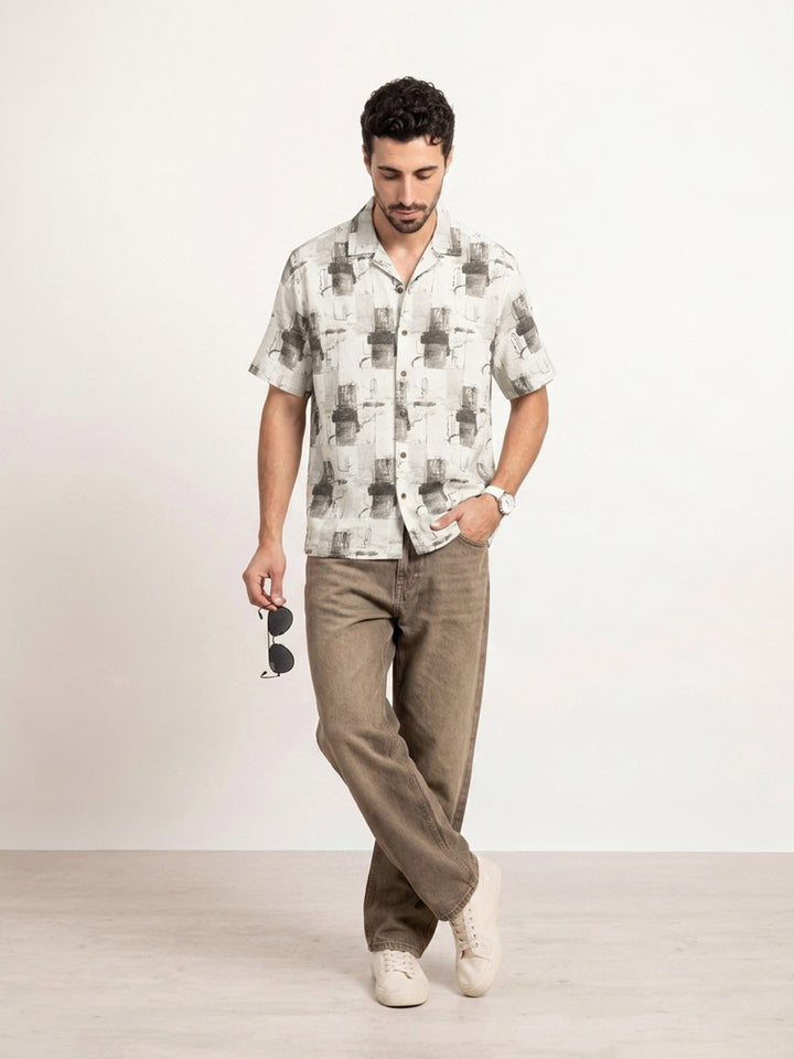 Comfort Fit AOP Half Sleeve Shirt | Off White