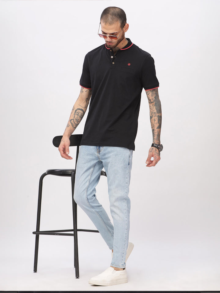 Solid Lines Black Polo T-Shirt