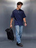Solid Textured T-Shirt   |  Navy Blue
