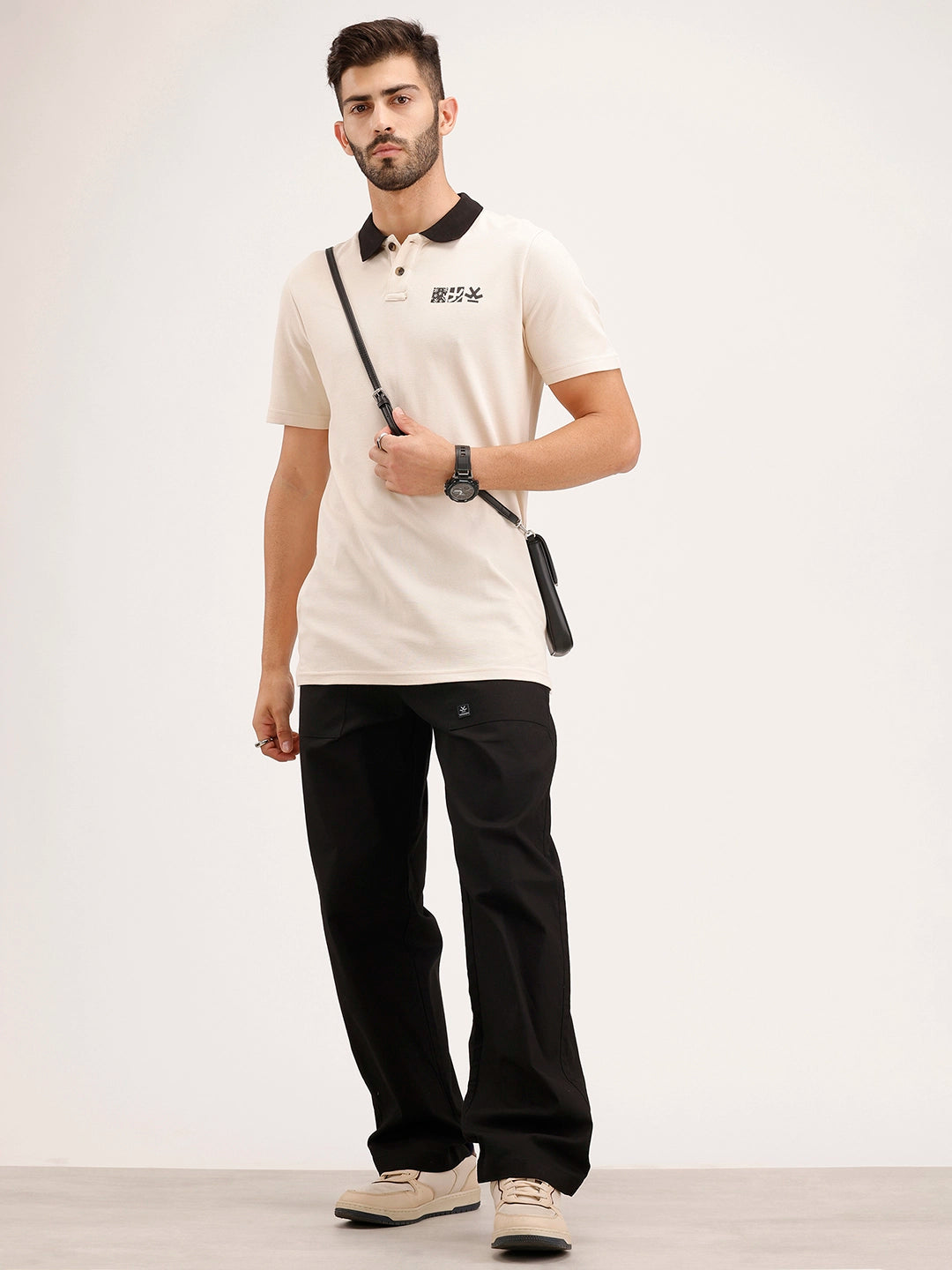 Slim Fit contrast Collar Polo T-Shirt | Beige