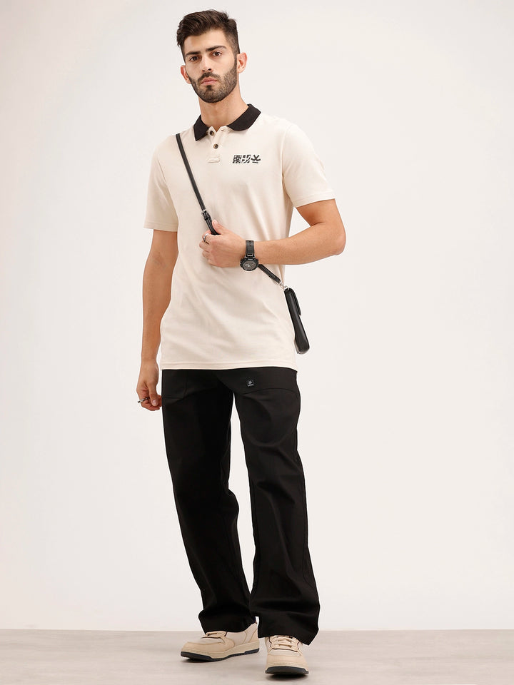 Slim Fit contrast Collar Polo T-Shirt | Beige