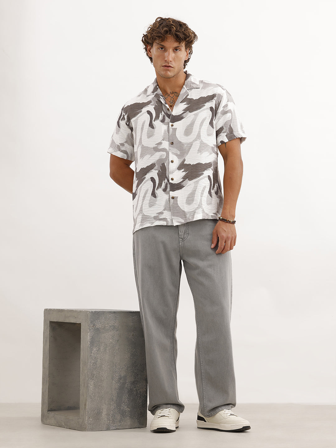 Resort Fit Textured AOP Shirt | Grey