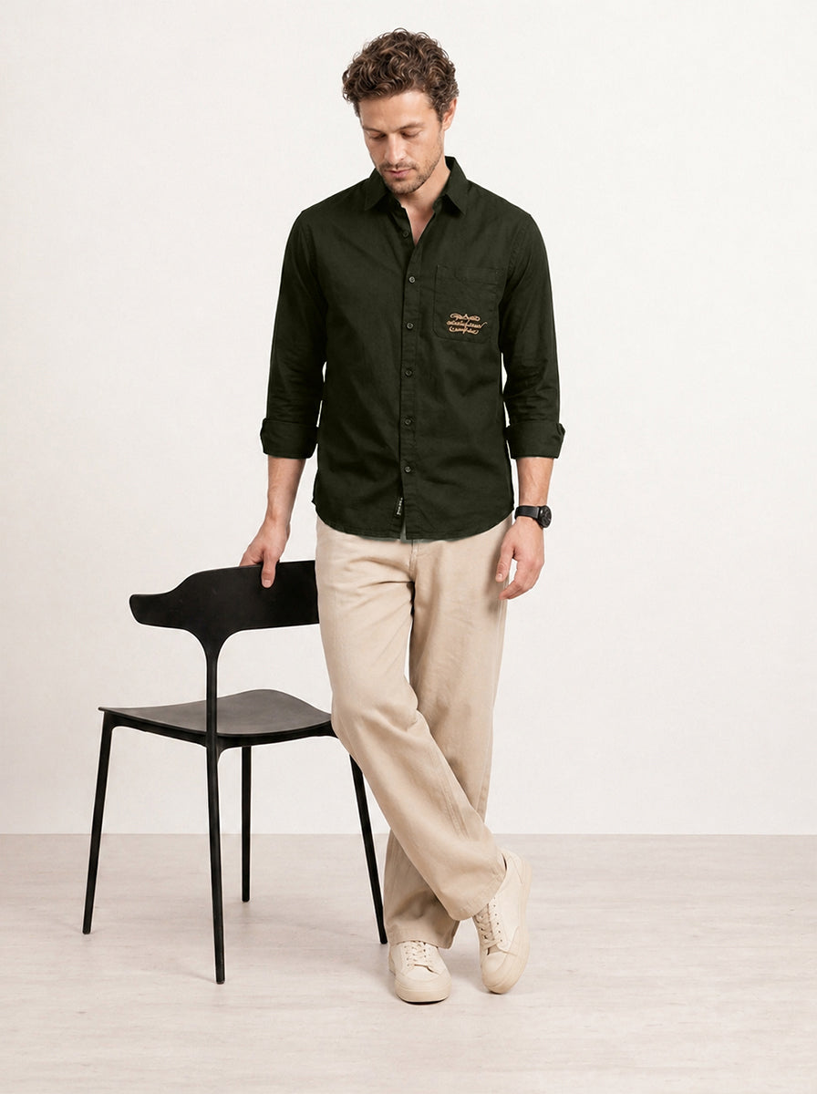 Comfort Fit Placement Printed Shirt | Olive