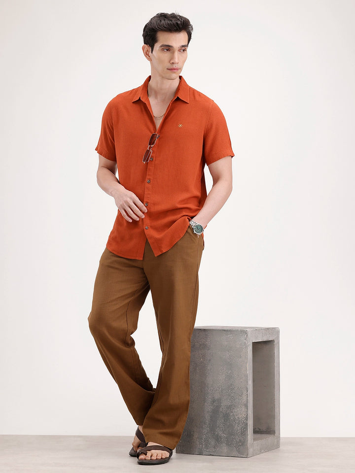 Slim Fit Linen Blend Shirt | Rust