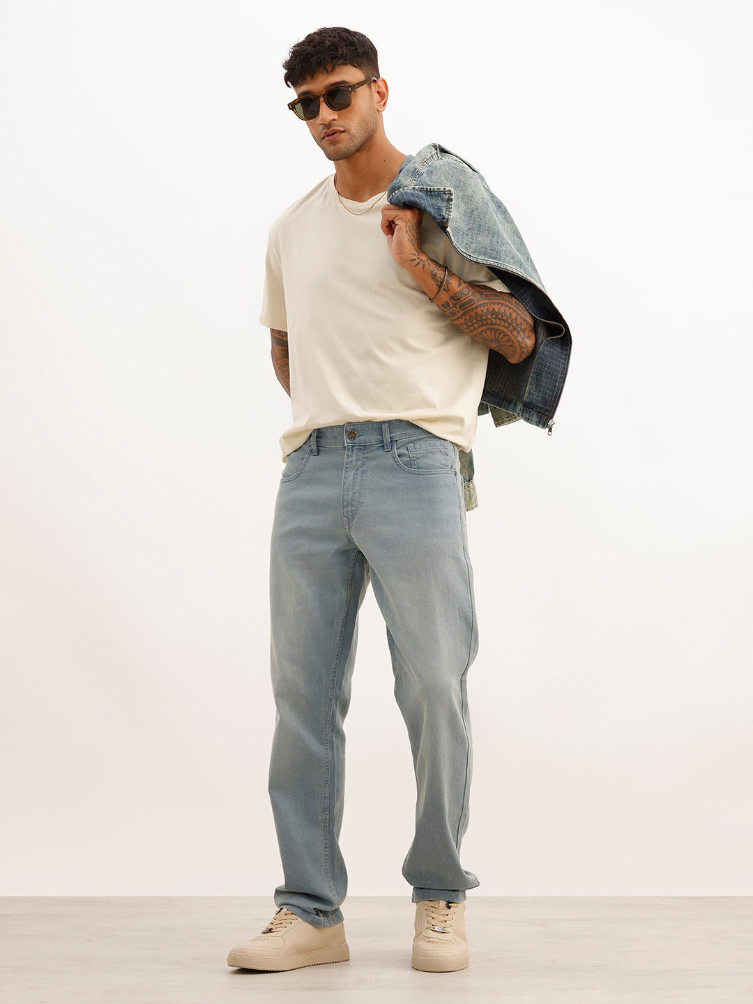 Solid Straight Fit Denim Jeans | Light Blue