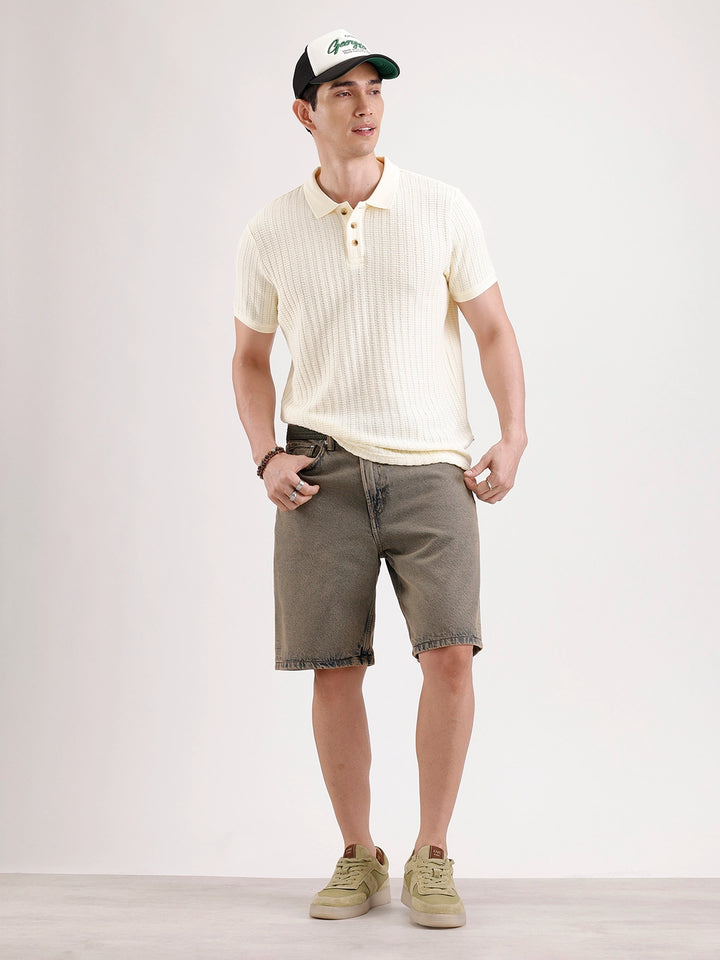 Textured Slim Fit Polo T-Shirt  | Yellow
