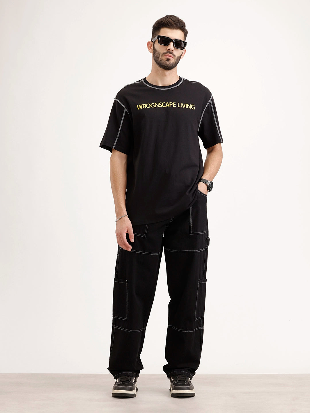 Oversized Placement Printed T-Shirt | Black