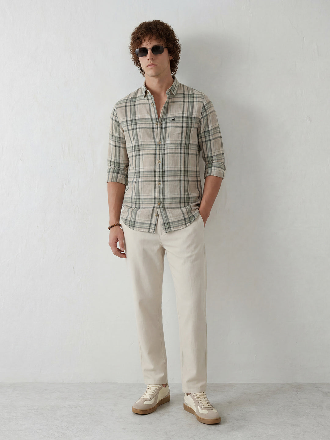 Classic Regular Fit Checkered Shirt | Beige