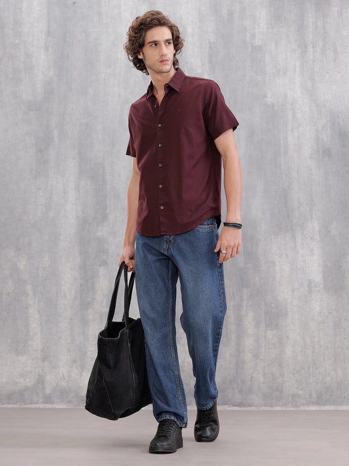 Solid 100%Cotton Regular Fit Shirt | Maroon