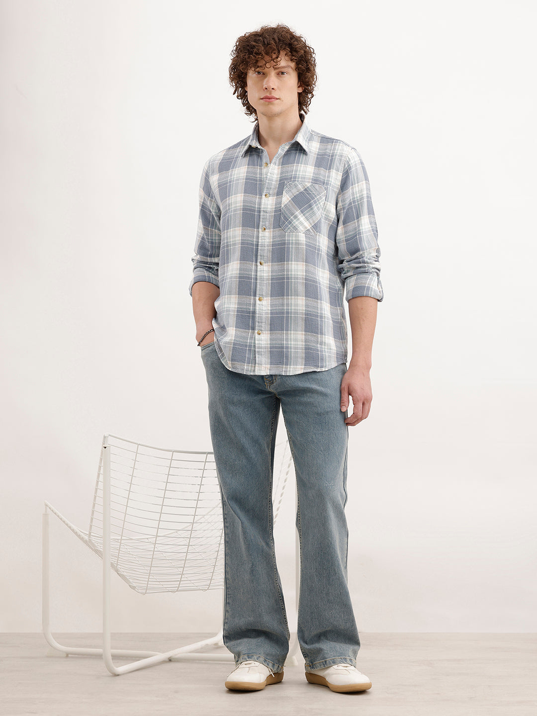 Slim Fit Textured Checkered Shirt  | Blue