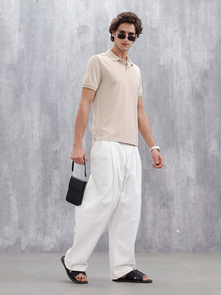 Men's Slim Fit Textured Polo | Beige