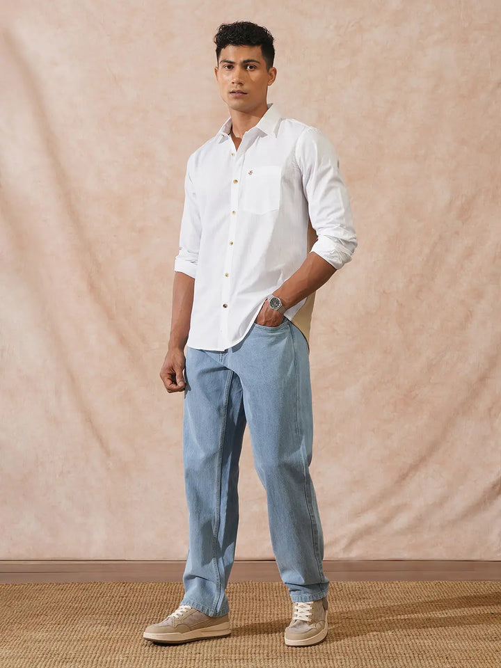 Cotton Slub Pique Knit Shirt | White