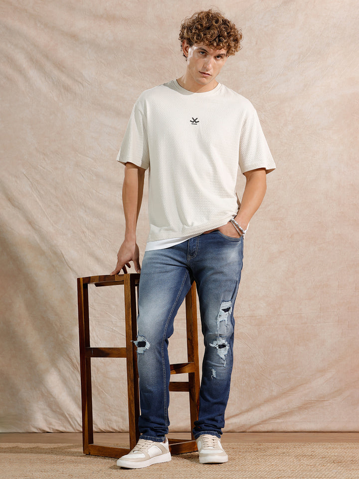 Distressed Heavy Fade Slim Fit Jeans | Blue